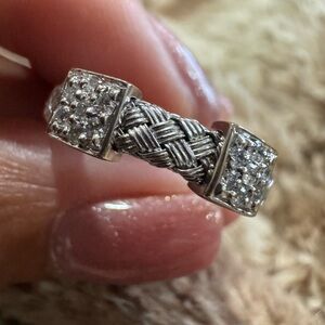Roberto Coin Primavera 18K White Gold Diamond Ring Size 6 Woven Band Hidden Ruby